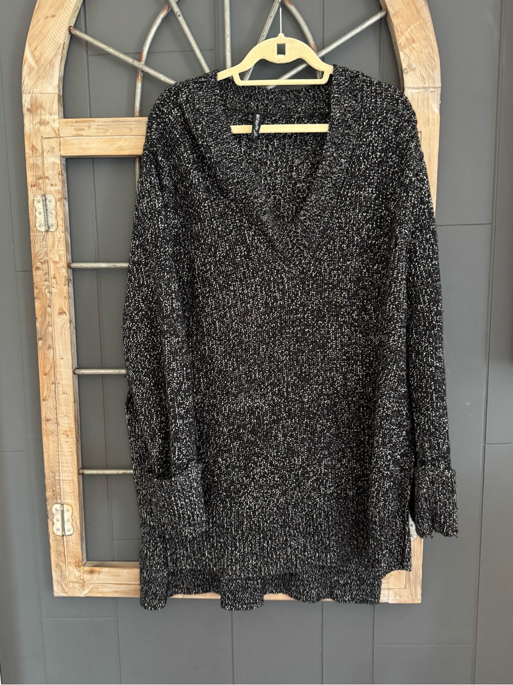 Athleta Black Marled V-Neck Long Sleeve Sweater Dress